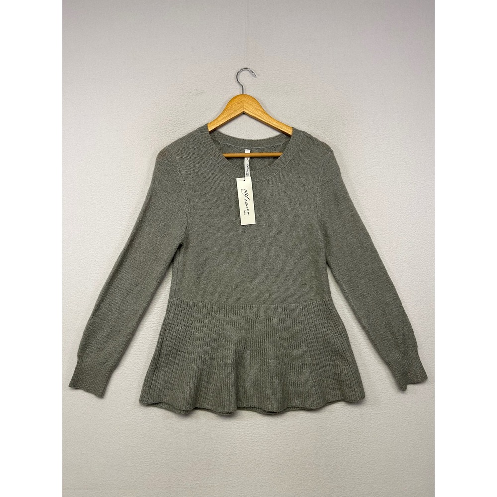 NY Collection Peplum Knit Women PM Grey Long Sleeve Sweater PSVU1542